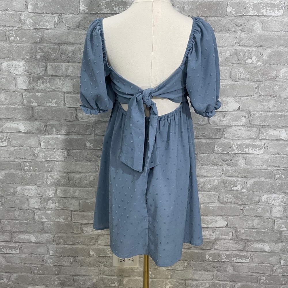 Altar'd State Blue Mini Dress with Puff Sleeves - Picture 4 of 6